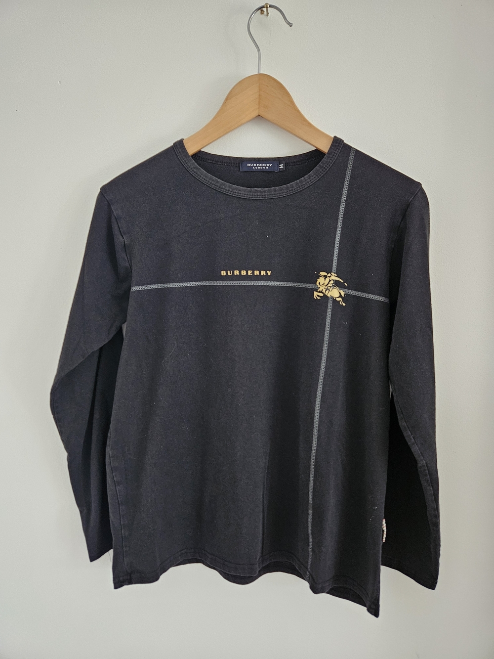 Vintage Burberry Black Long-Sleeve Logo Crewneck Shirt Womens Medium